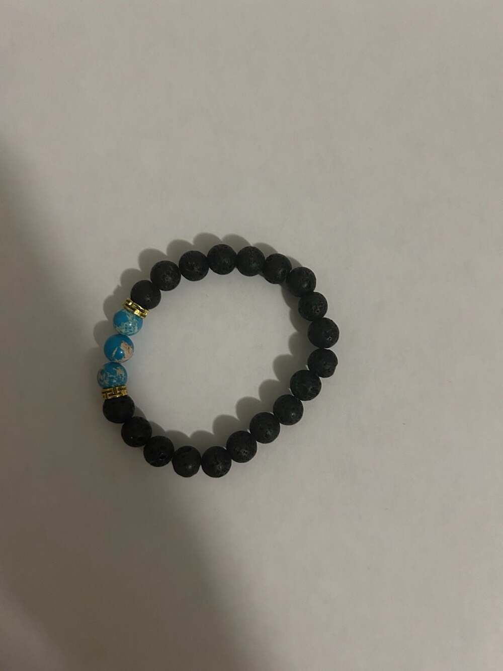 Black Lava Rock and Blue Imperial Jasper Beaded Stretch Bracelet